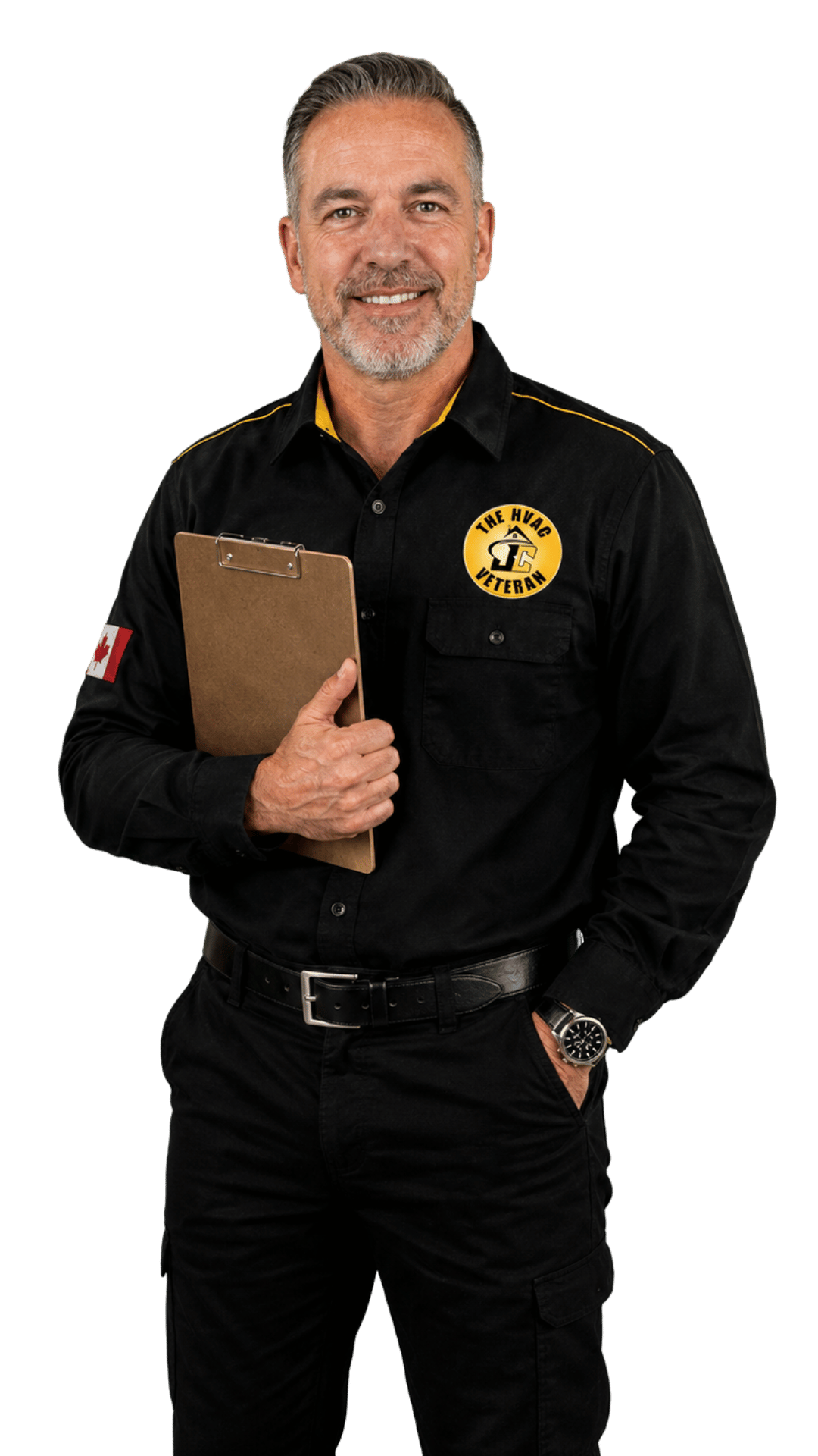 JC the HVAC Veteran holding a clipboard