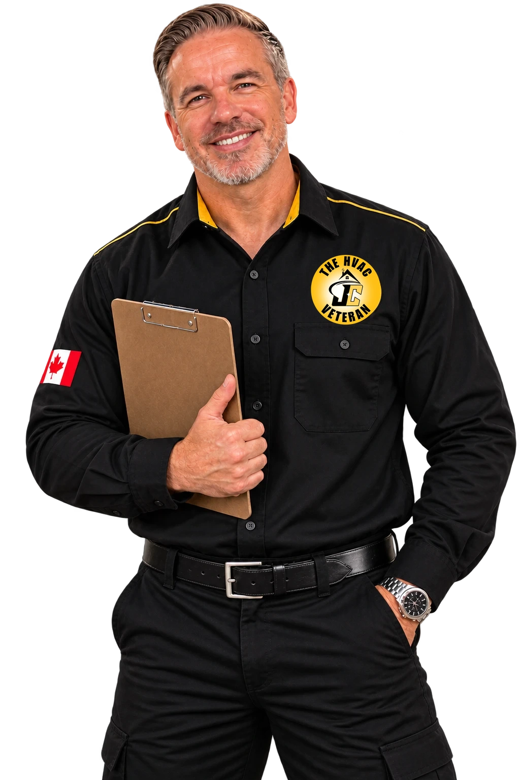 JC the HVAC Veteran holding a clipboard